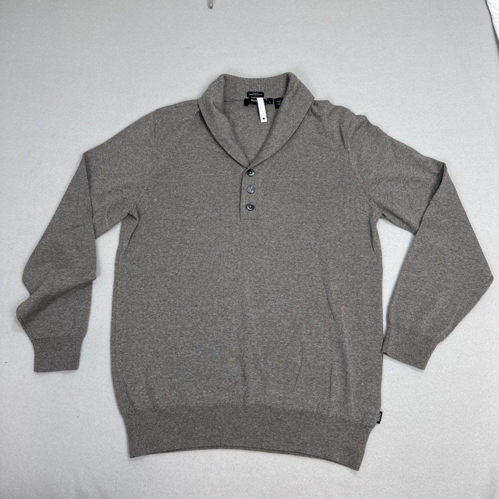 Hugo Boss Slim Fit Extrafine Merino Wool Shawl Collar Sweater Brown Large